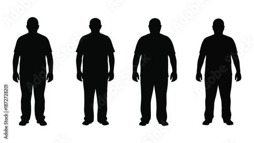 Four silhouetted figures of men showing varying body types and sizes