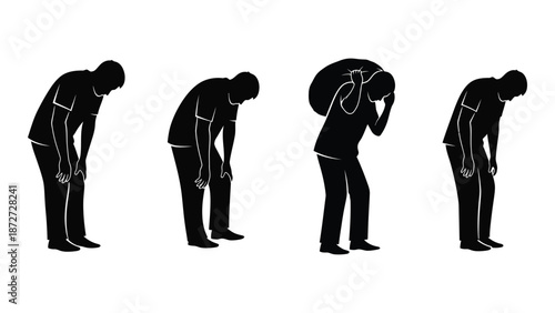 Silhouette series depicting increasing burden and emotional distress in people