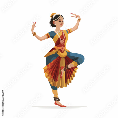 Indian traditional dance Bharatanatyam vector illustration