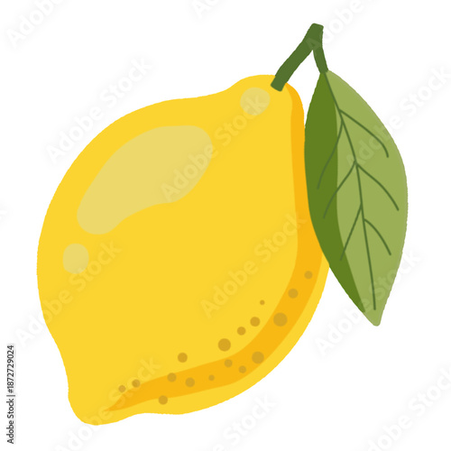 Single Whole Yellow Lemon with Leaf