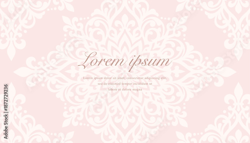 Soft pink background with large white damask mandala ornament
