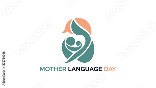 Mother Language Day logo mother and child silhouette in teal and coral representing unity and communication vector illustration