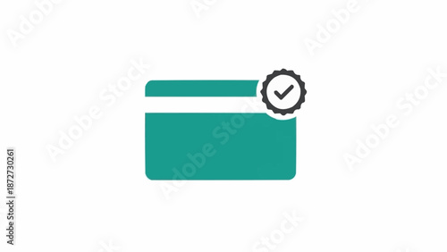 Green credit card with checkmark.