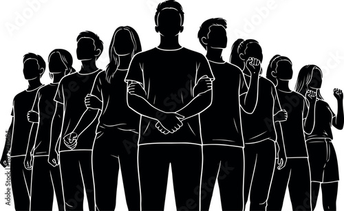 Silhouette of a group of people standing together in unity and solidarity