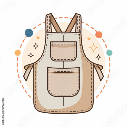 Illustrated Apron Design with Pockets and Ties