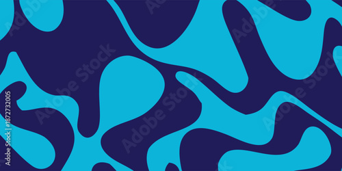 Abstract Organic Shapes Seamless Pattern in Blue and Dark Blue.