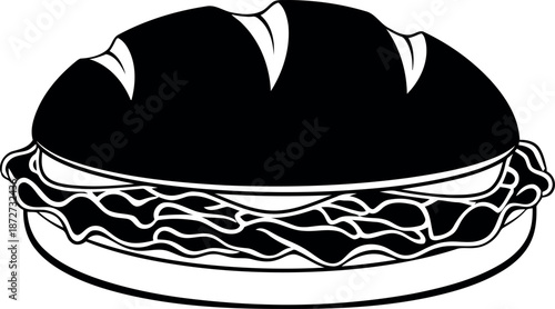 Silhouette of a delicious burger on a white background