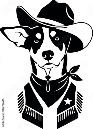 Cowboy dog silhouette portrait in western attire