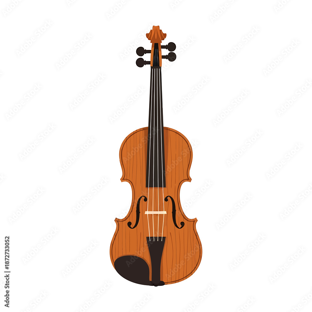 Fototapeta premium A violin illustration on a plain white background viewed from the front