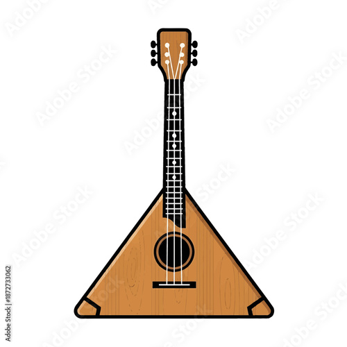 A triangular stringed instrument is illustrated on a plain white background from a frontal viewpoint.