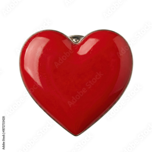 Fotografia Shiny red enamel heart lapel pin on transparent background