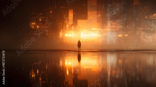 illustration with a single executive figure overlooking a digital horizon filled with opportunity