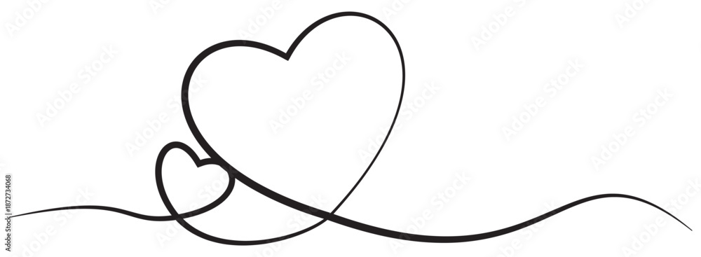 Fototapeta premium Hand drawn ribbon line of love heart vector, continuous one line drawing romantic heart icon for greeting invitation, wedding card, poster design for valentine.