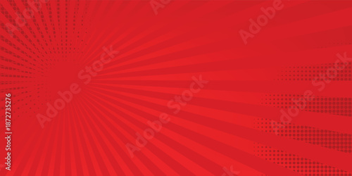 Red comic sunburst effect background with halftone. pop art comic-style vector background. Suitable for templates, sale banners, events, ads, web and pages