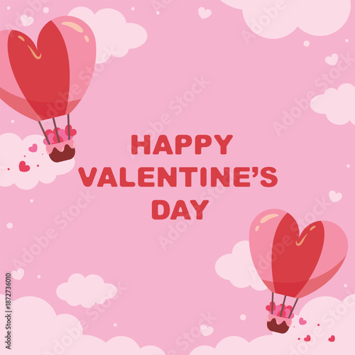 Vector illustration of Banner heart shaped and balloon on sky. Template of Giving love, surprise of valentine's day.