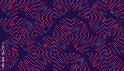 Abstract Geometric Pattern of Concentric Arcs in Purple.