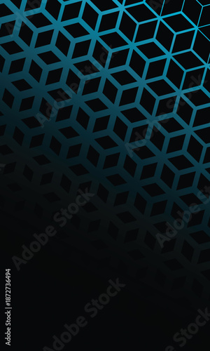 Abstract wallpaper isometric cube pattern in turquoise and black color