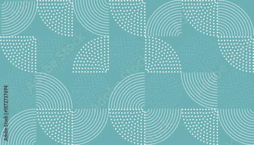 Abstract geometric pattern with quarter circles and dots.