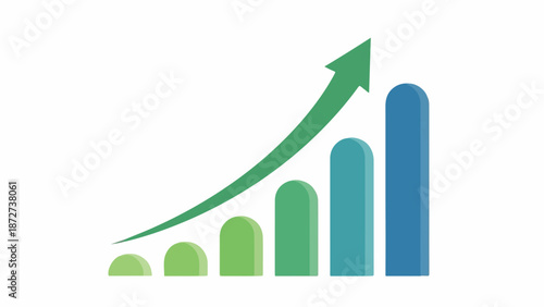 A green arrow ascends over a colorful bar graph on a white background, symbolizing growth and progress in a simple, illustrative style.