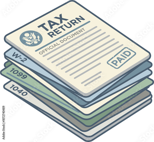 W-2 and 1099 Tax Forms with Paid Status Vector Illustration for Financial Compliance