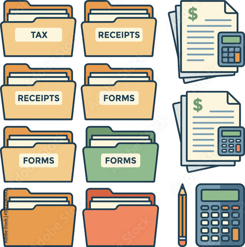 Organized Tax Documents and Receipts Folders Vector Icon with Transparent Background