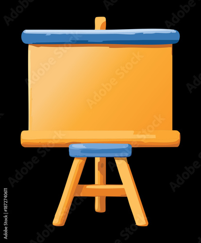 Elegant wooden tripod easel stand with blank canvas board for high contrast professional art gallery and creative presentations