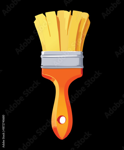 Illustration of a wooden paint brush with yellow bristles for artistic painting and creative interior design