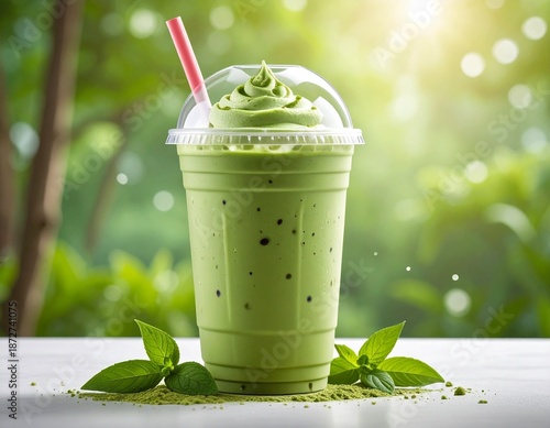 matcha frappuccino in plastic cup