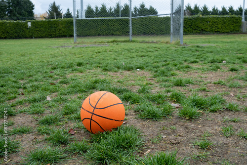 A ball on a green field for a sports game. Sports concept.