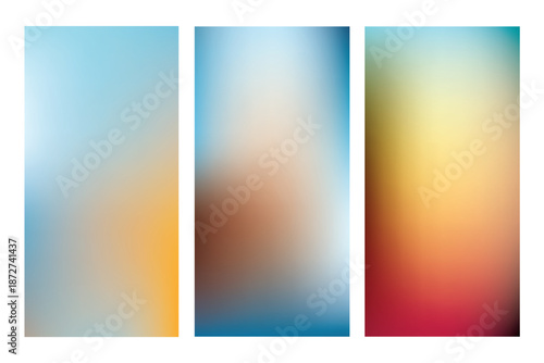 Set of three vertical abstract gradient backgrounds with smooth color transitions.