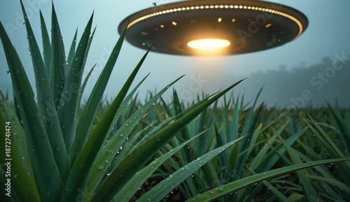 lush green pineapple plants with long, pointed leaves covered in dew drops, created with generative ai