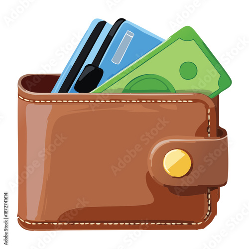 Illustration of a wallet containing multiple credit cards and cash for daily financial transactions and money management