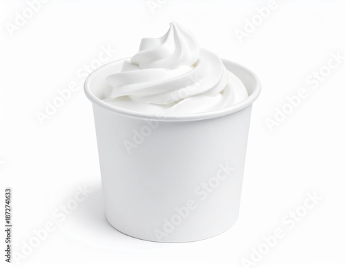 Soft ice cream or frozen yogurt in white blank paper cup mock up or mockup template isolated on white background

