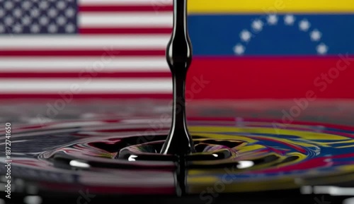 black oil being poured or dripping onto a surface, with the United States flag in the background, created with generative ai
