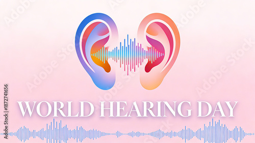 The combination of gradient colored ears and sound wave elements conveys the theme of 
