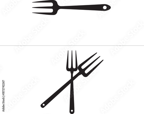 Silhouette Garden fork on ground , gardening tool for digging and planting
