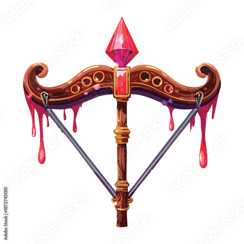 Illustration of a purple magical bow with arrows and blood drops for fantasy dark elf archer