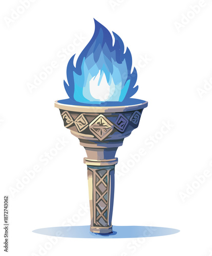 Illustration of a blue mystical torch with spiritual fire for fantasy magic rituals and occult atmosphere