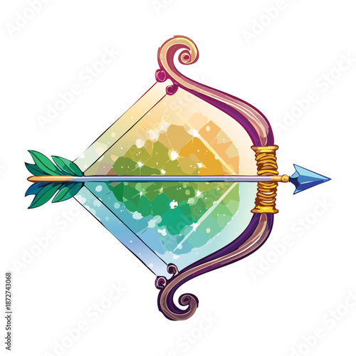Illustration of a magical bow with arrows and glowing energy for fantasy archer and mystical combat