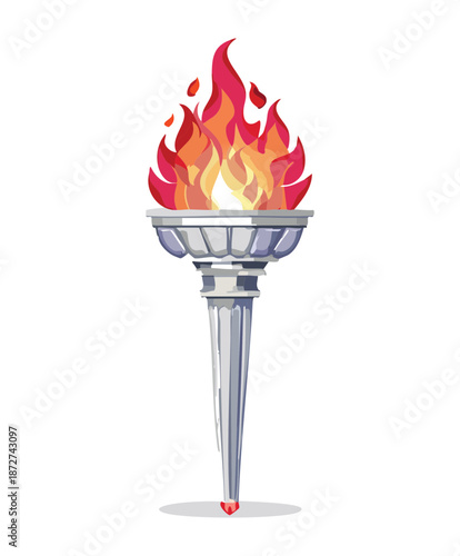 Illustration of a white marble torch with red fire for fantasy palace lighting and royal environment