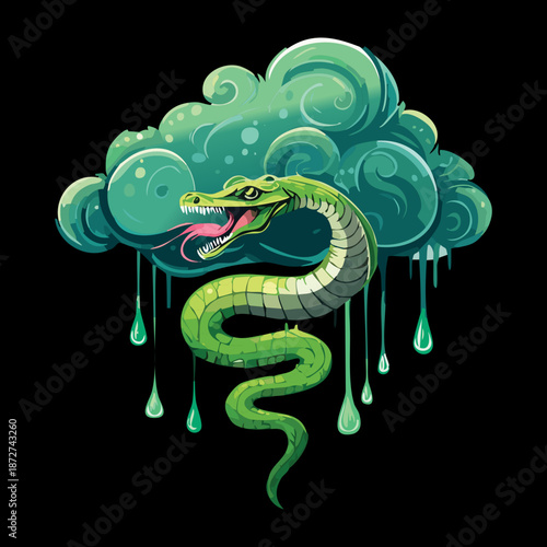 Illustration of a green forest serpent spirit appearing in a toxic cloud for fantasy wilderness quest monster