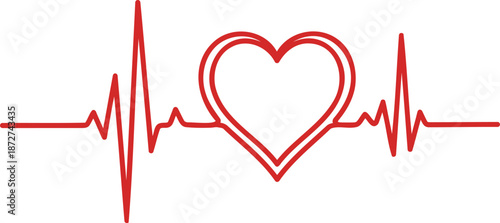 A continuous red heartbeat line distinctly forms a central heart symbol, illustrating the rhythm of life and love.