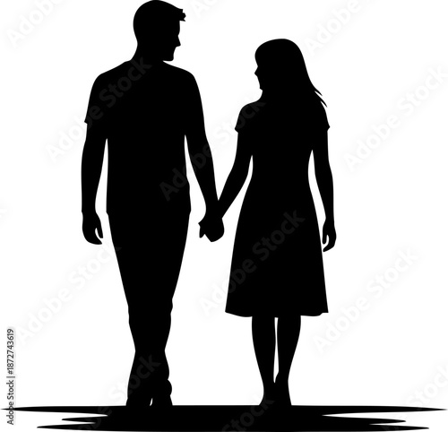 A man and woman in silhouette walk together hand-in-hand, symbolizing their journey of love and partnership.