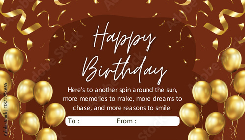 Gold Brown Elegant Simple Modern Birthday Wishes Card Business Card