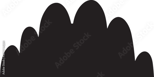 Black Silhouette of Mountains or Hills on White Background