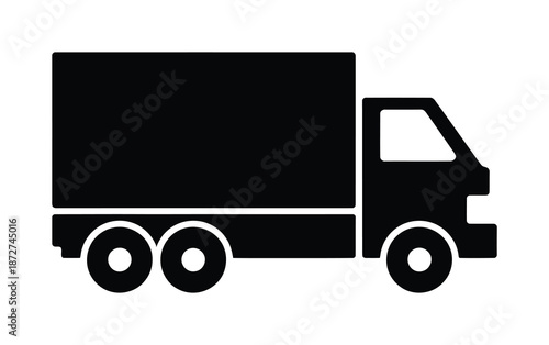 Black and white vector illustration of a large delivery truck