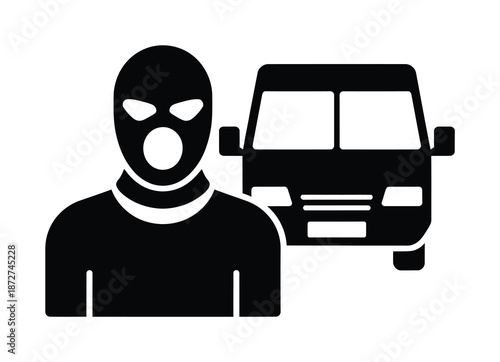 Vector illustration of masked individual standing beside a van