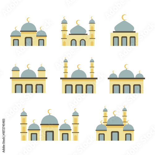 Mosque Flat Vector Illustration Set