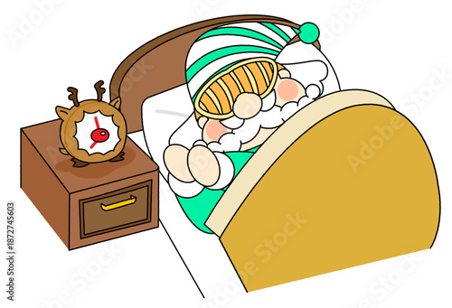 ベッドで眠るサンタクロースのイラスト