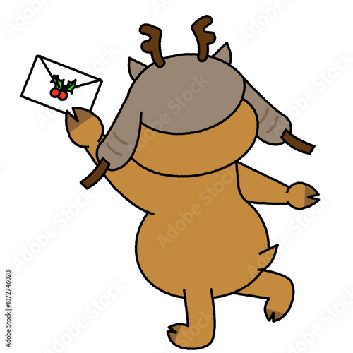 手紙を持って走るトナカイの後ろ姿のイラスト